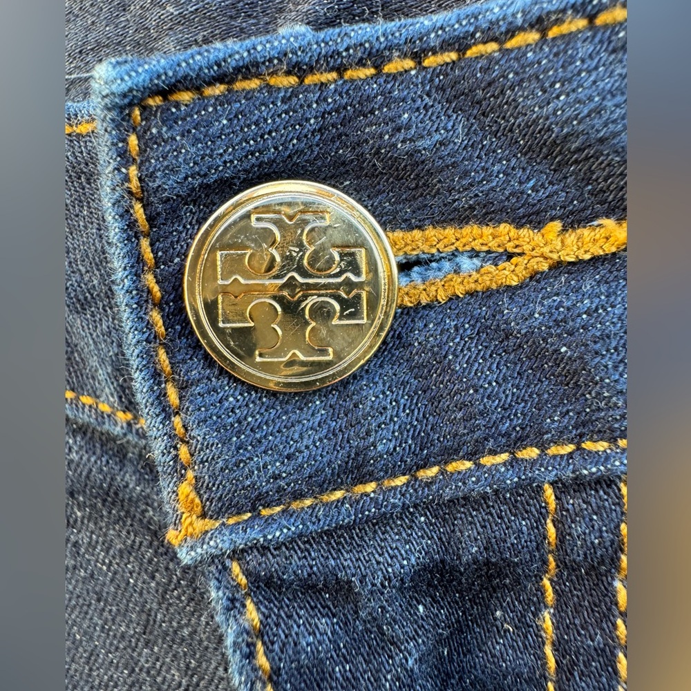 Tory Burch Super Skinny Jean Logo Pocket Details Sz 30 Dark wash denim - Picture 2 of 7